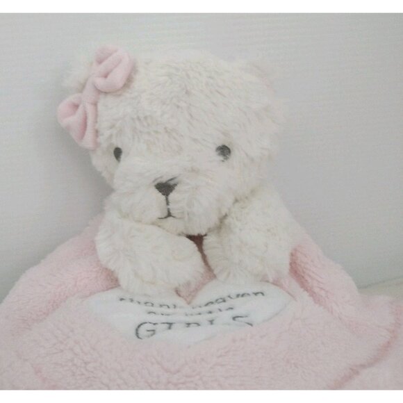 SECURITY Blanket BABY GEAR PINK White Teddy BEAR Heart LOVEY Plush Thank HEAVEN - Picture 6 of 11
